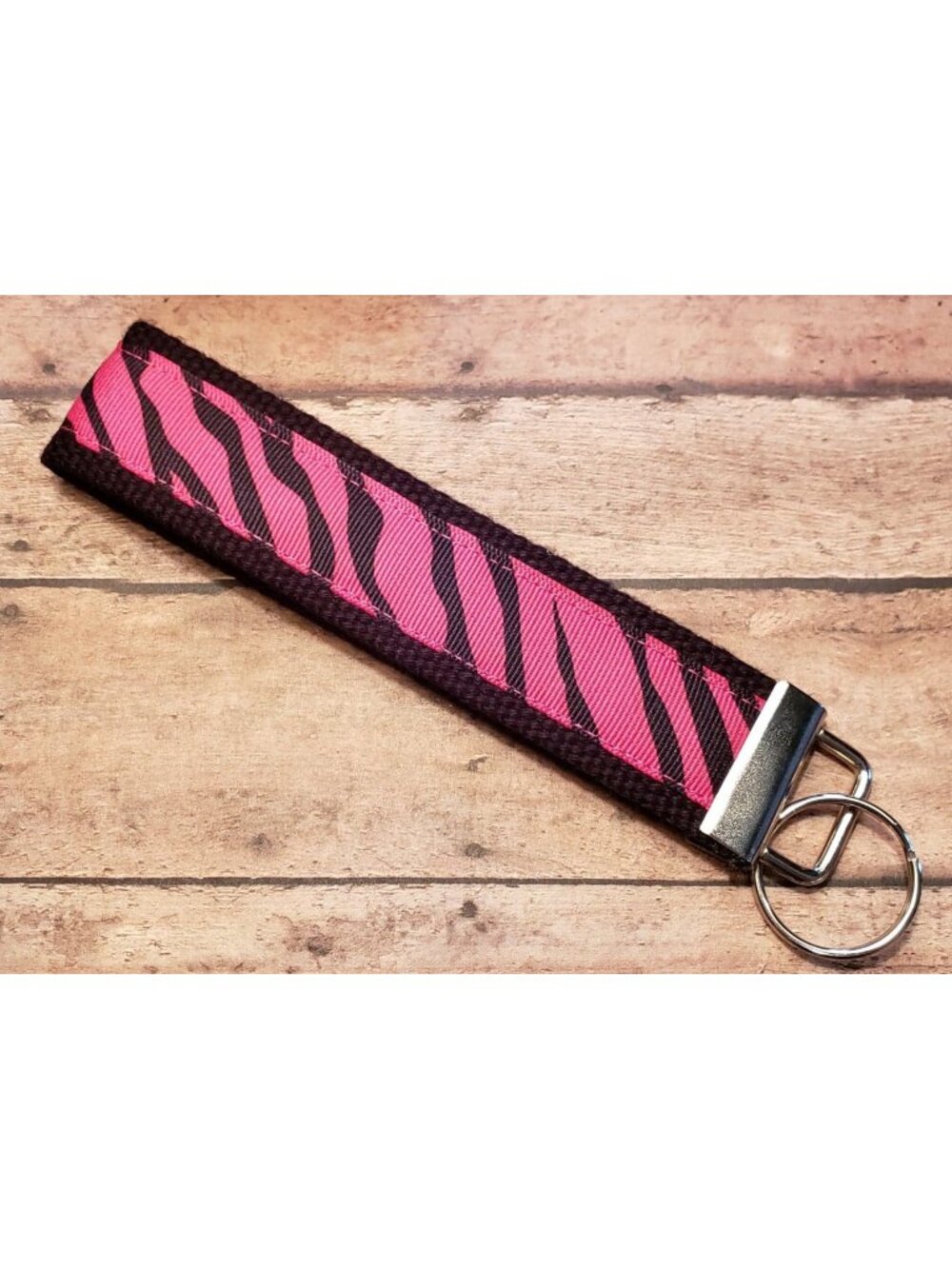 Black and Pink Zebra Wristlet Keyfob / Keychain